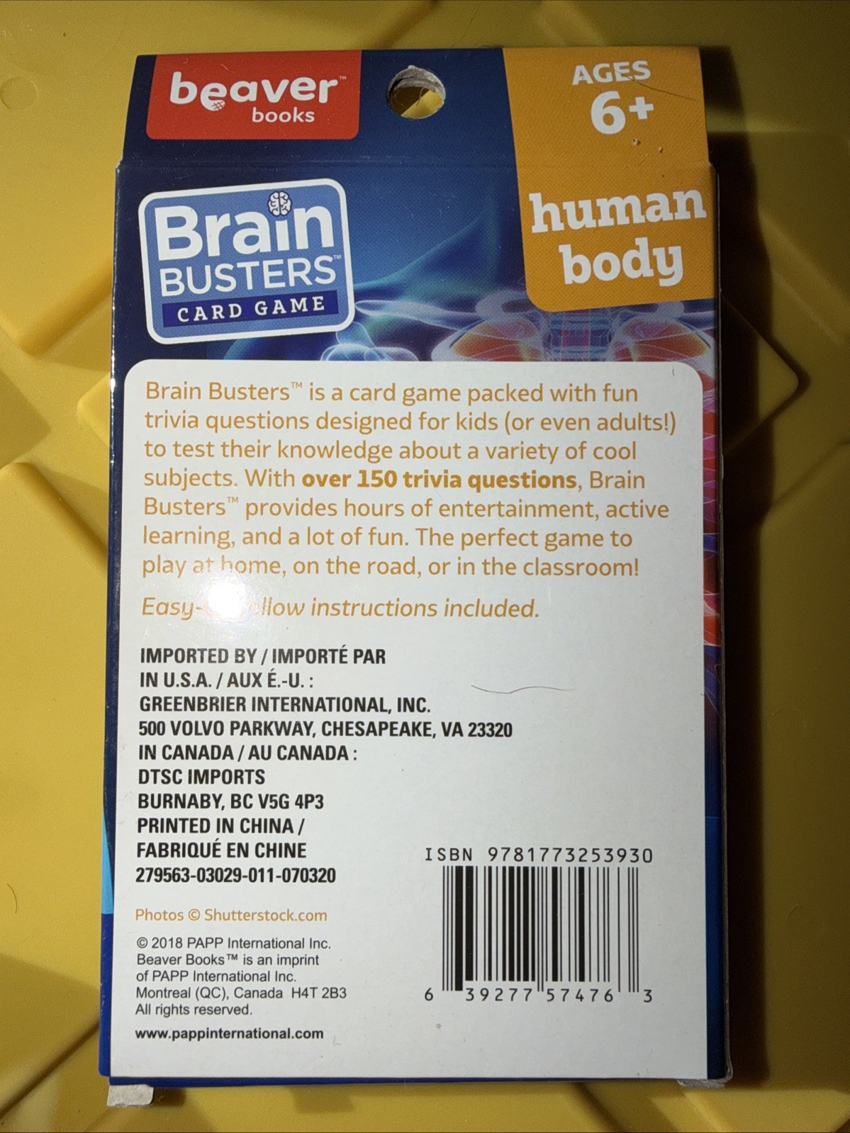 Brain Busters Card Game Human Body 2018 Papp International Beaver Books