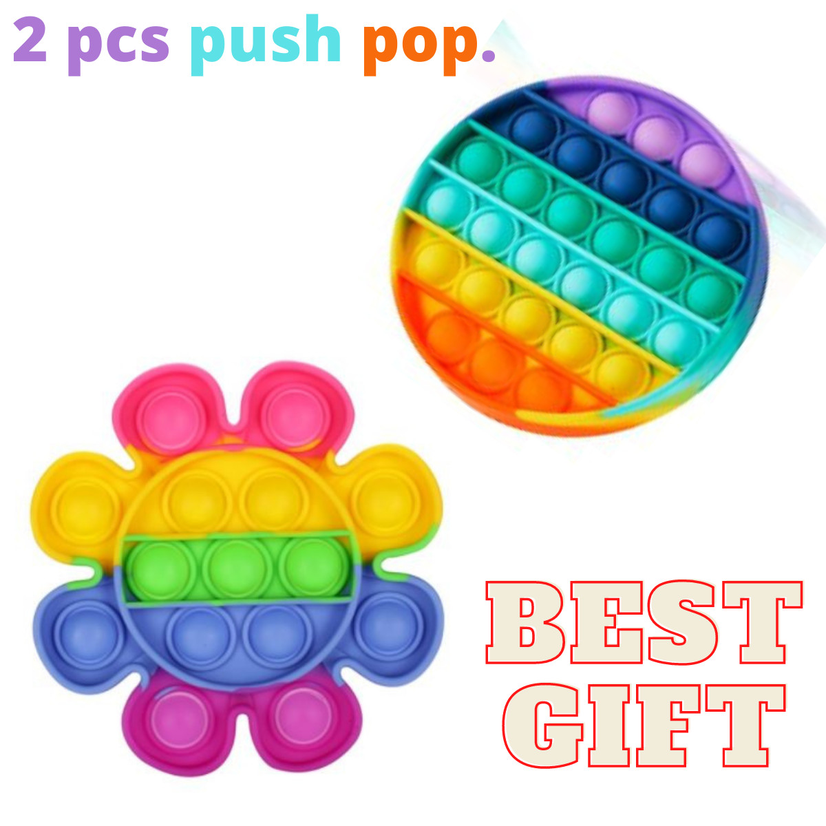 2PC Push Pop Bubble It Silicone Sensory Rainbow Fidget toys Push over it Pop Toy