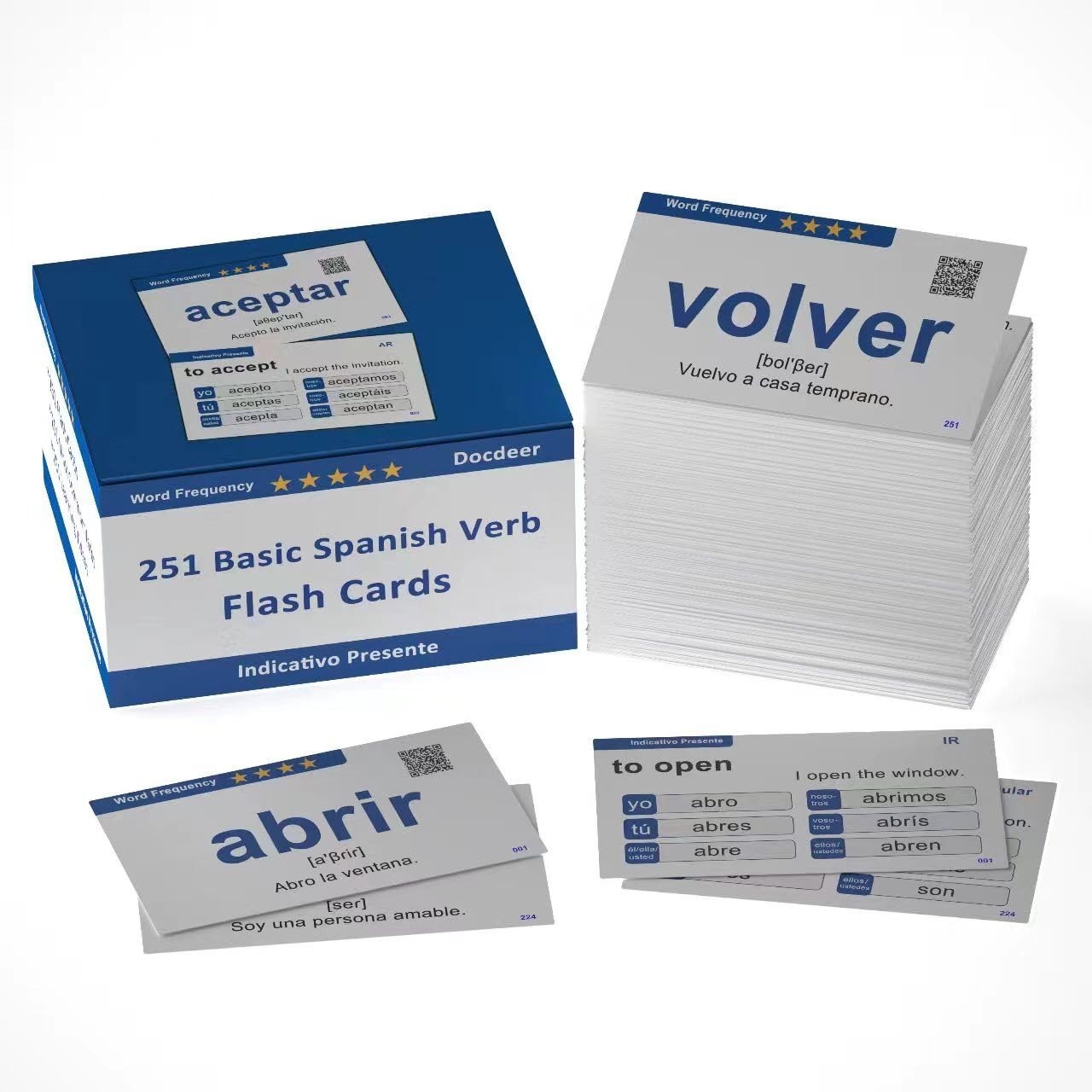 Spanish Verbs Flash Cards for Beginners & Adults – Learn 251 Essential Words, Me