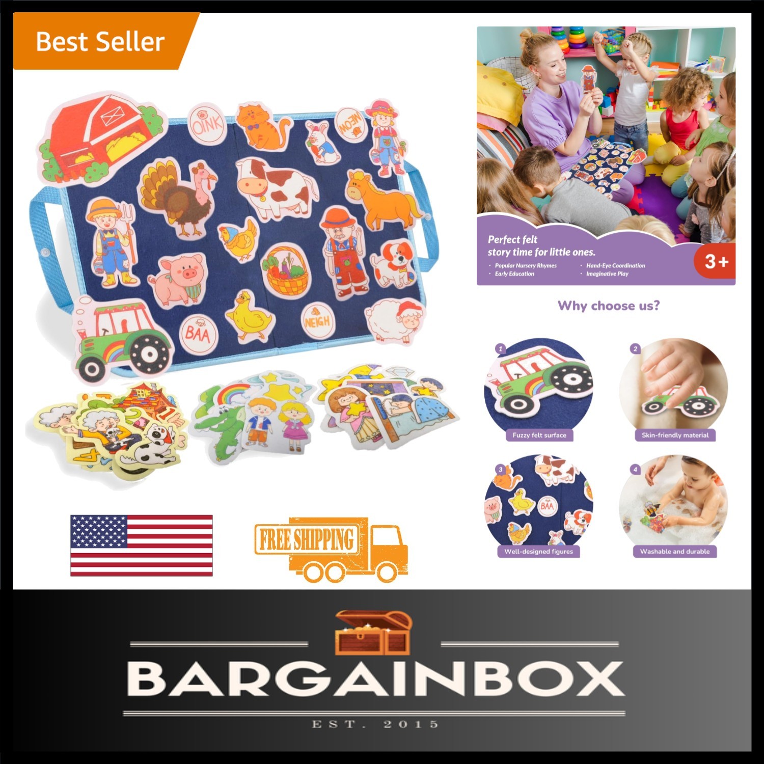 Durable Felt Storytelling Board Set -4 Precut Figures for Creative Learning Fun