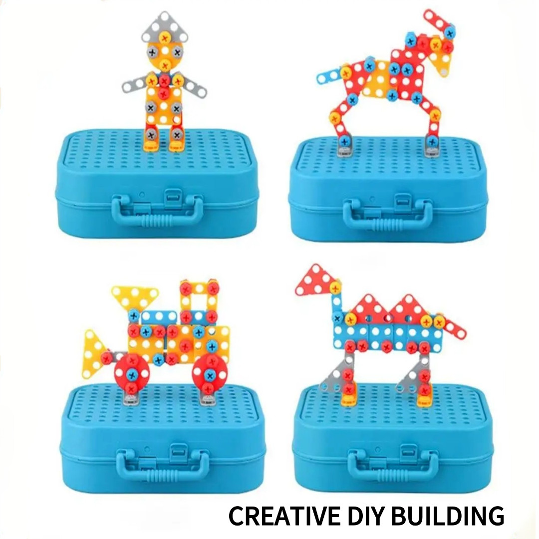 Kids Creativity Tool Box, Creative Puzzle Toy with Electric Drill Screw Tool Set