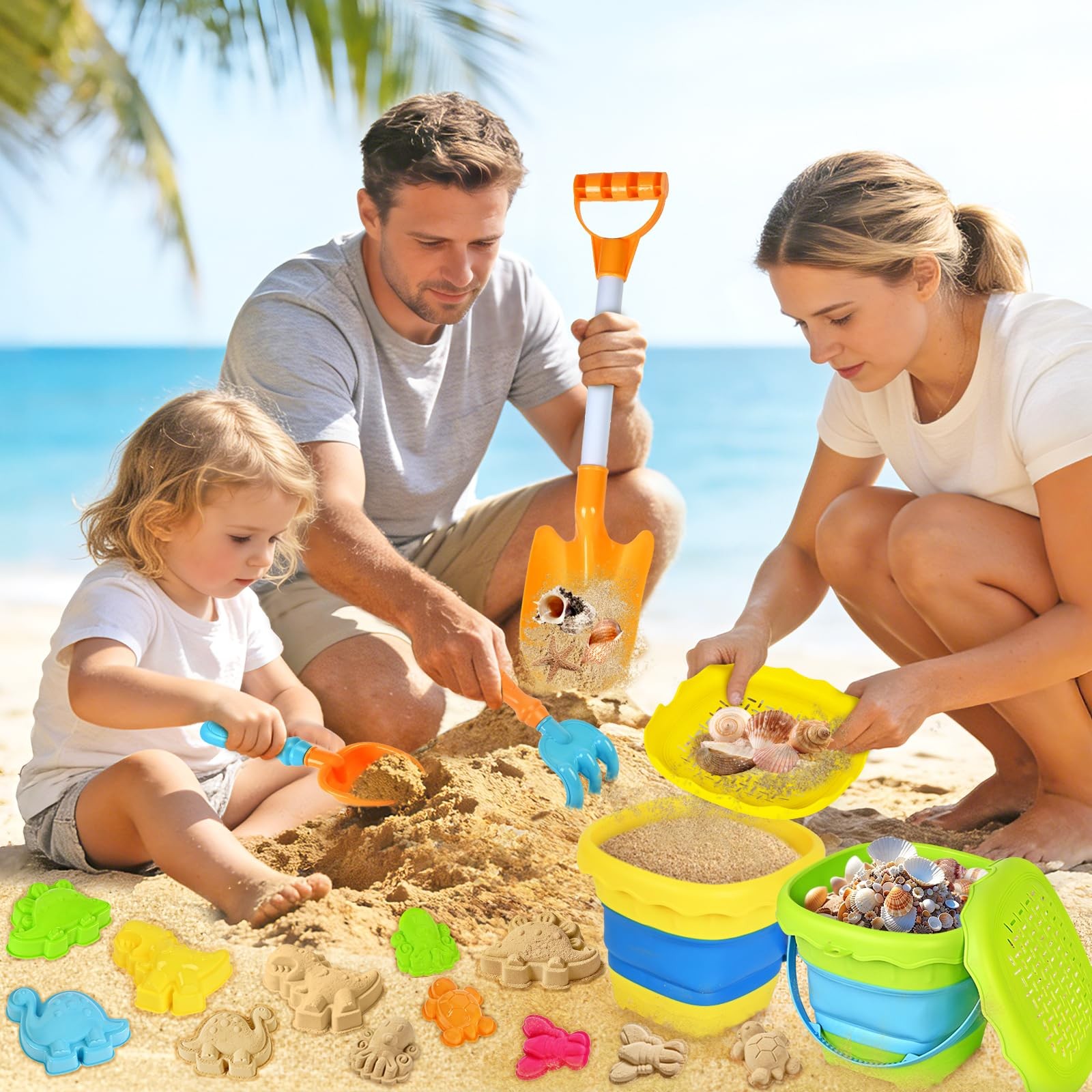 SpringFlower Beach Sand Toys for Kids, with 2 Small, Multicolored