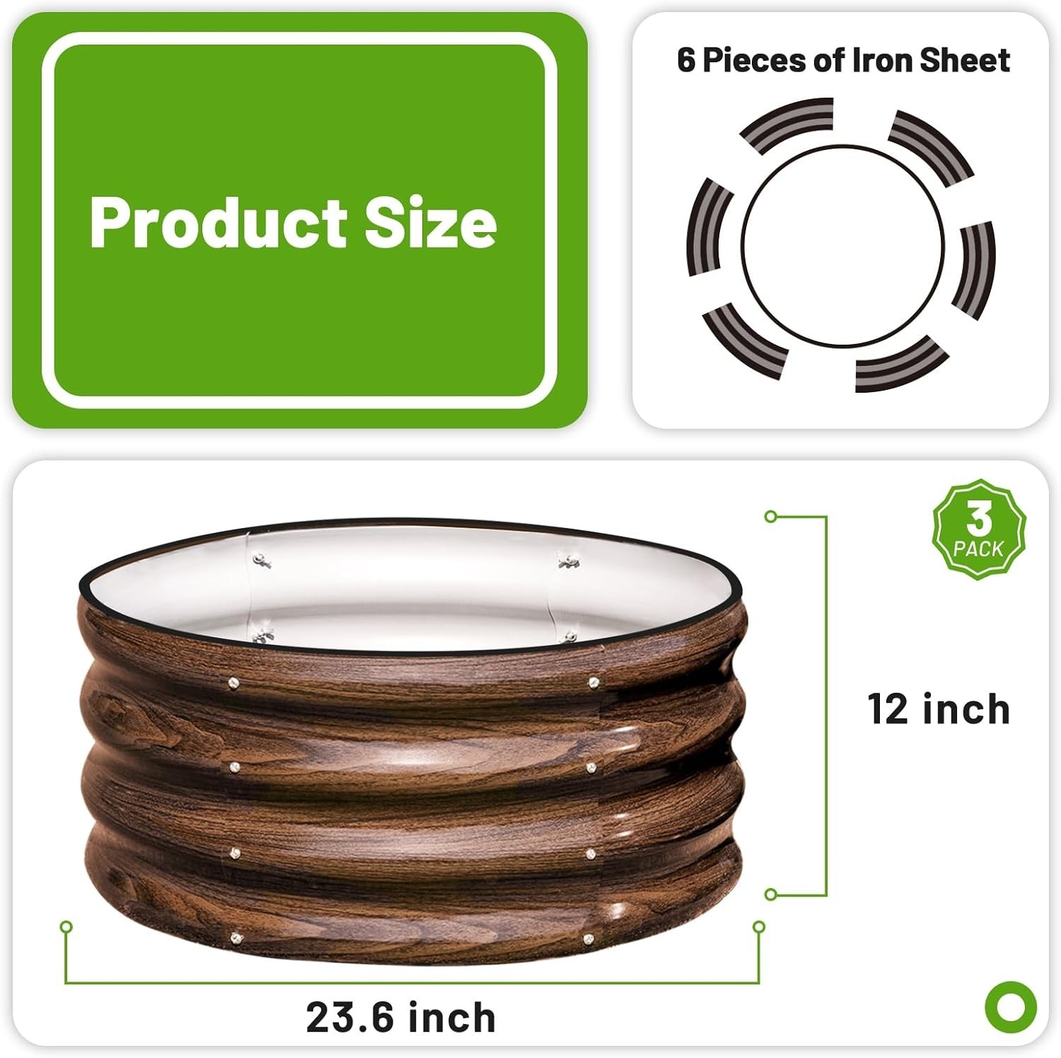 3 Pcs 2x2x1ft Round Galvanized Raised Garden Bed Kit Outdoor Metal Planter Box