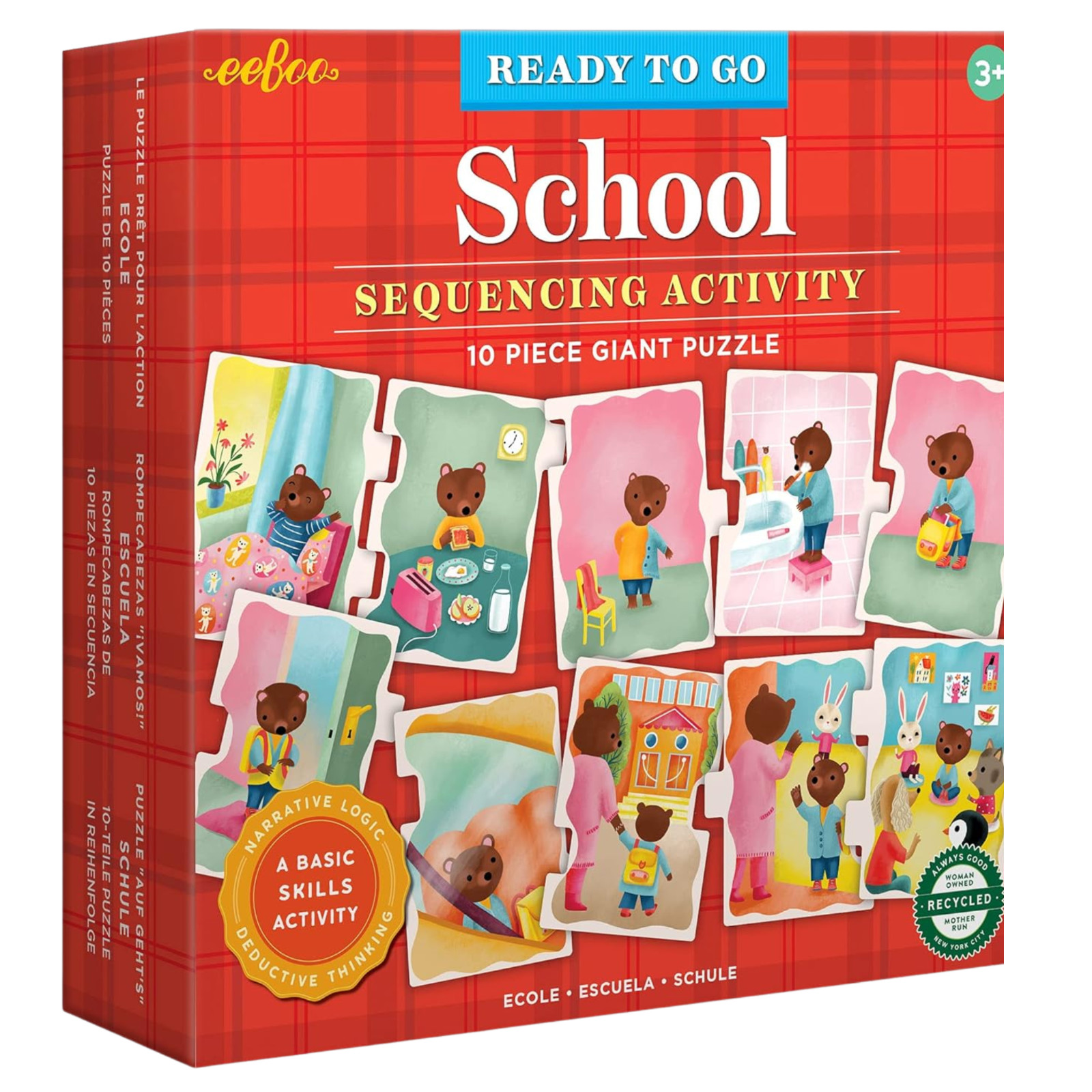 Eeboo Ready to Go School Sequencing Puzzle PreK Kindergrten 10 Giant Pieces New