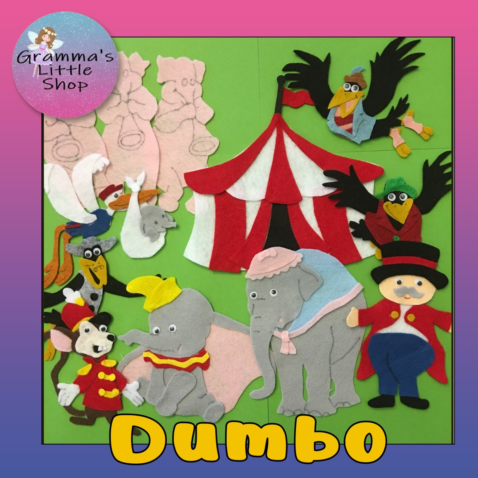 Dumbo the Elephant Handcrafted Characters for Felt Board Play