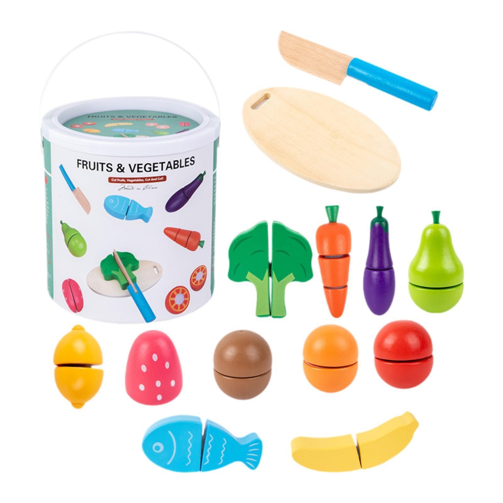 13Pcs Wooden Food Set Kitchen Accessory Early Learning Sliceable Interactive