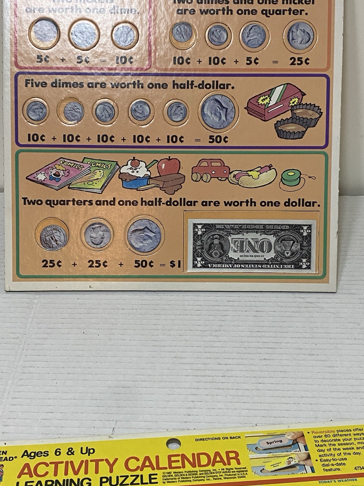 1985 Vintage Golden Step Ahead learning Tray Puzzle Fun with Money