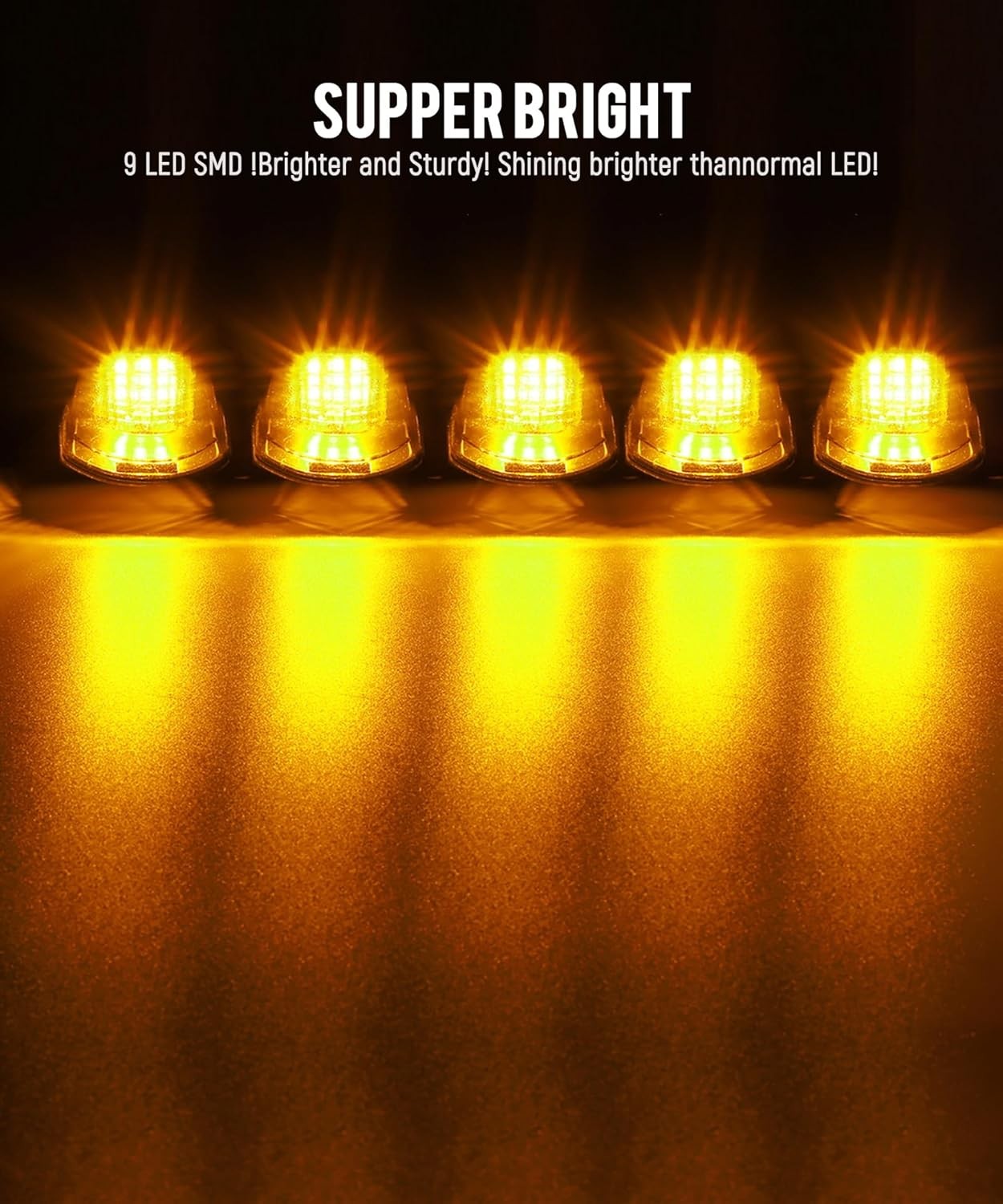 Partsam 5Pcs for F250 F350 F450 Smoke Cab Lights Amber LED Cab Marker Roof Runni