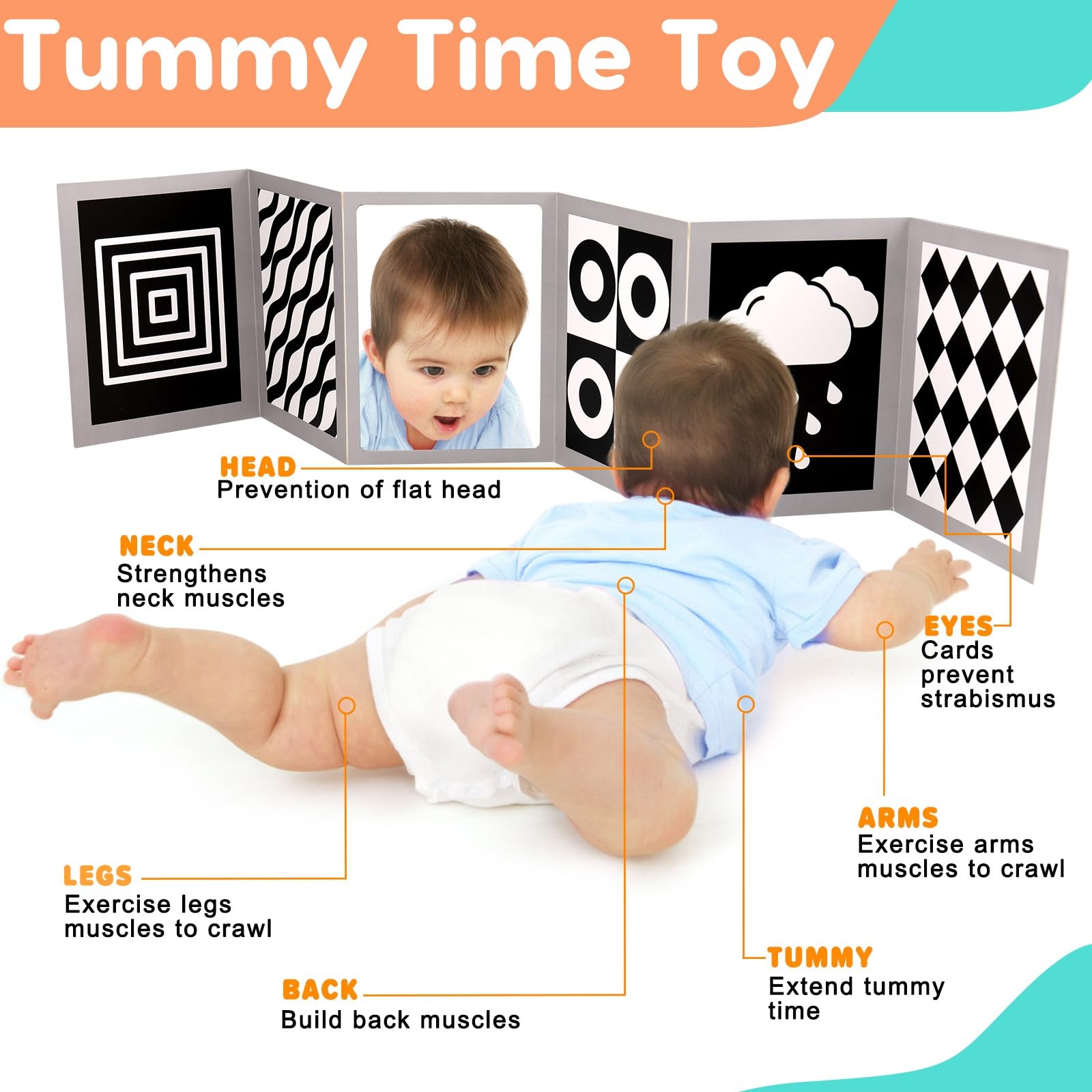 Black and White High Contrast Baby Books Flash Cards Tummy Time Mirror Toys N…