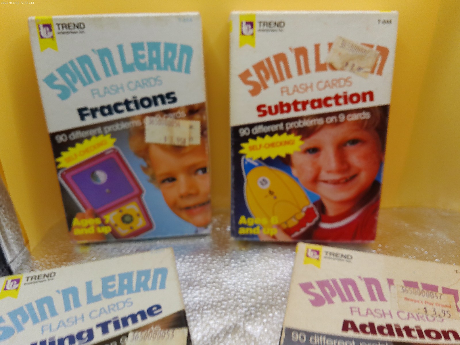 Spin n Learn flash cards – + / time vintage lot 4 1984 space robot computer