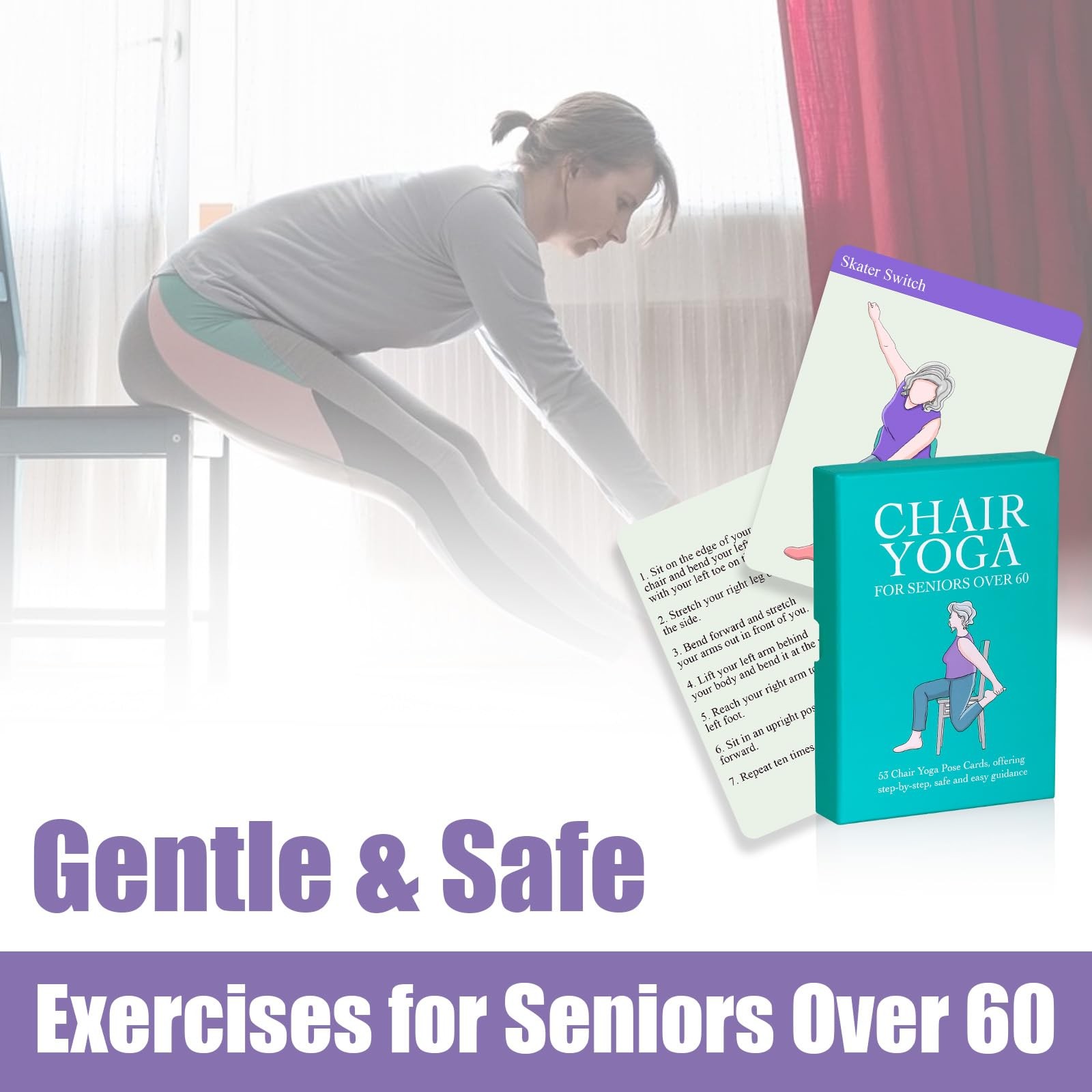 Oversized Chair Yoga Cards for Seniors – 53 Step-by-Step Tai Chi Chair Deck, …