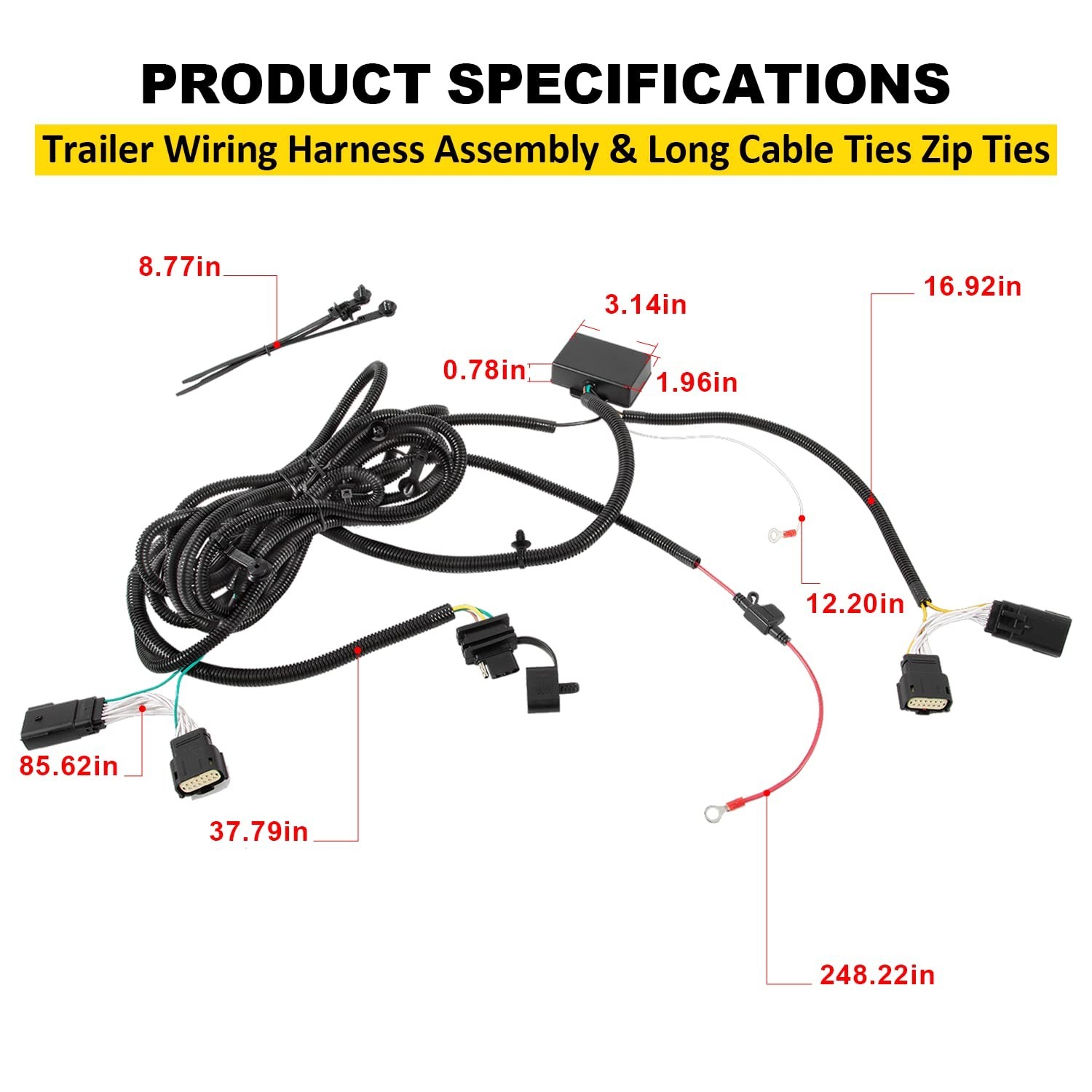 4-Pin Trailer Plug & Play Tow Hitch Wiring Harness fit for Jeep Wrangler Unli…