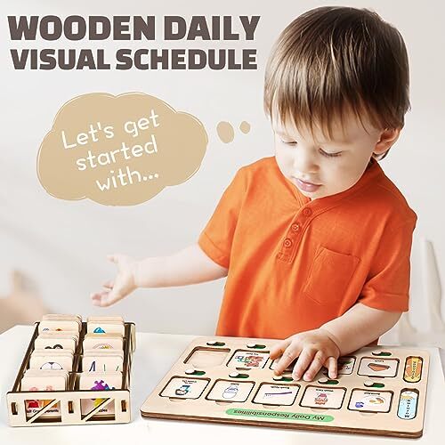 Wooden Visual Schedule for Kids Chore Chart Morning Bedtime Routine Charts fo…