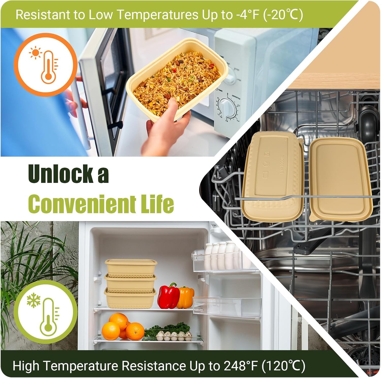 25Pack(50pcs Meal Prep Containers Reusable 32oz Bamboo-Powder Food Containers W/