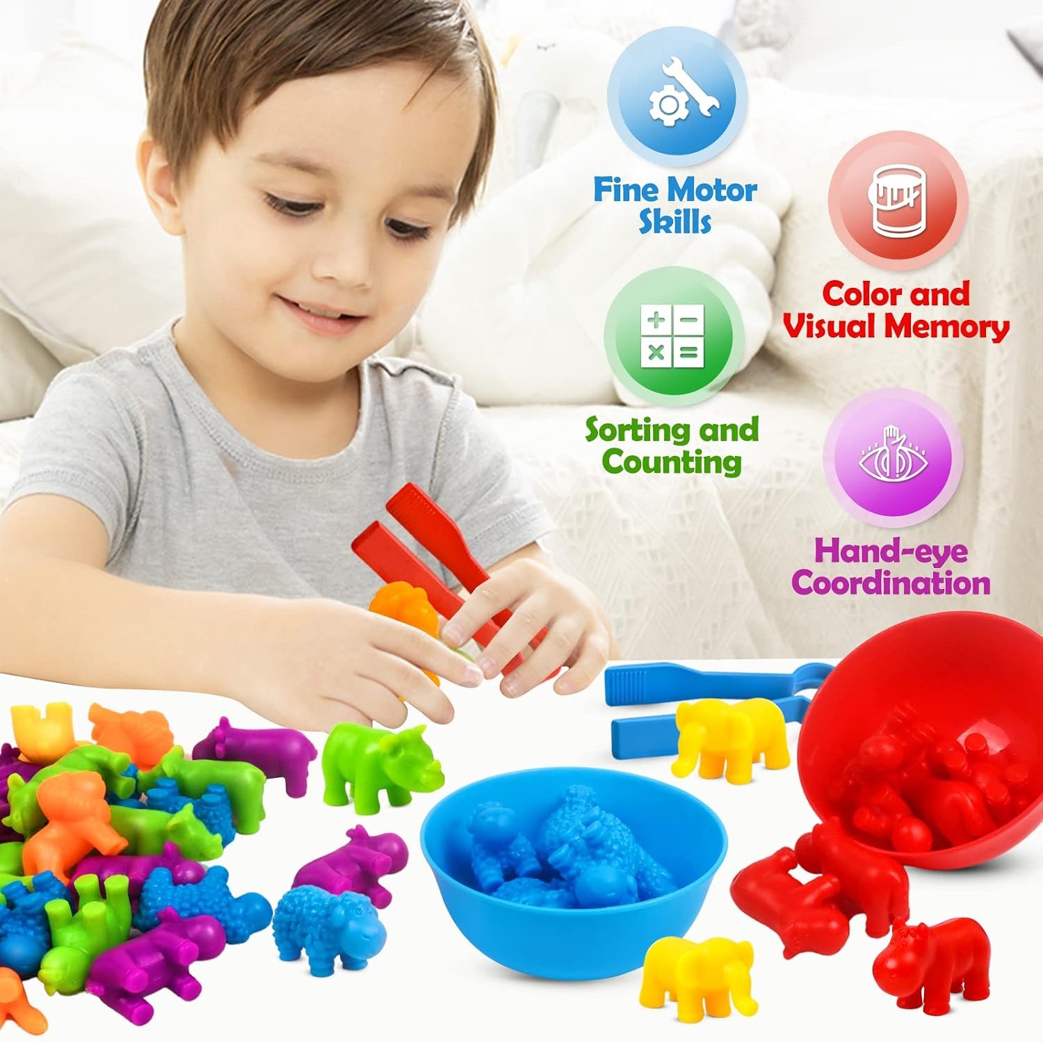 GKDOMS Counting Animals Toy Matching Game with Sorting Bowls Preschool Learning