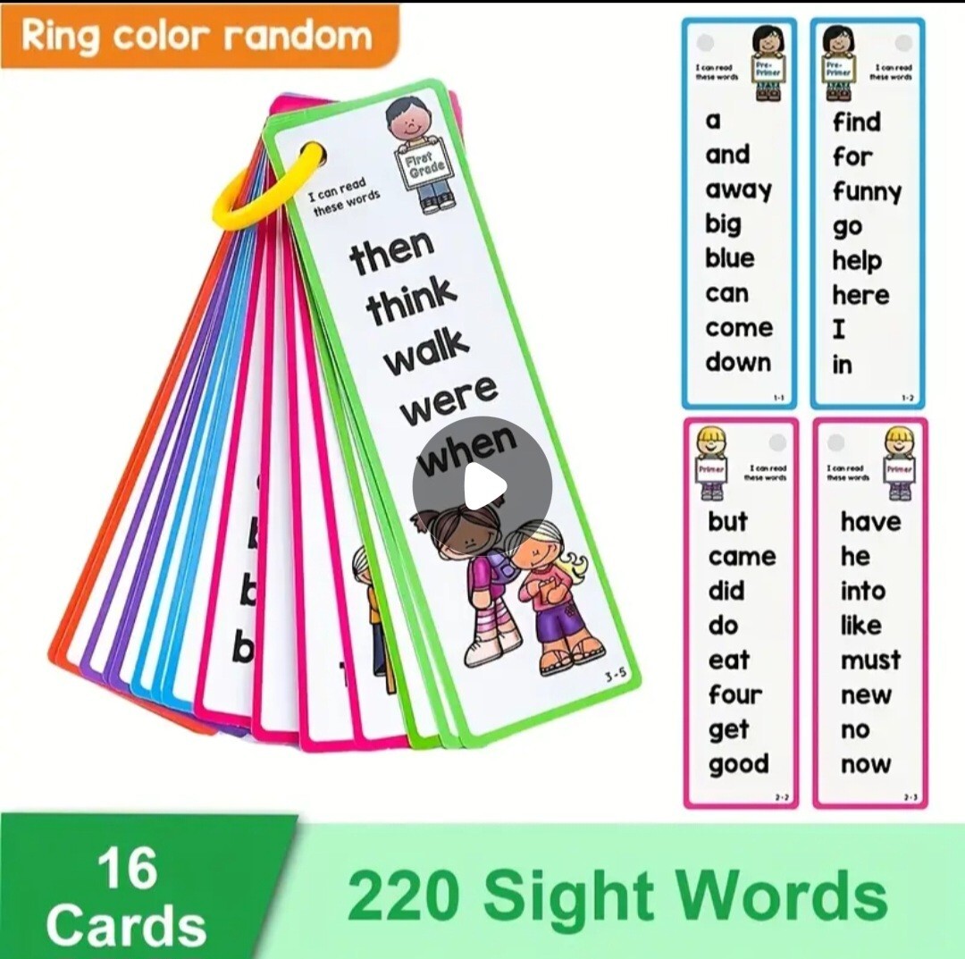 Teaching Tool 220 Sight Words Cards Flashcard For Toddler On A Ring