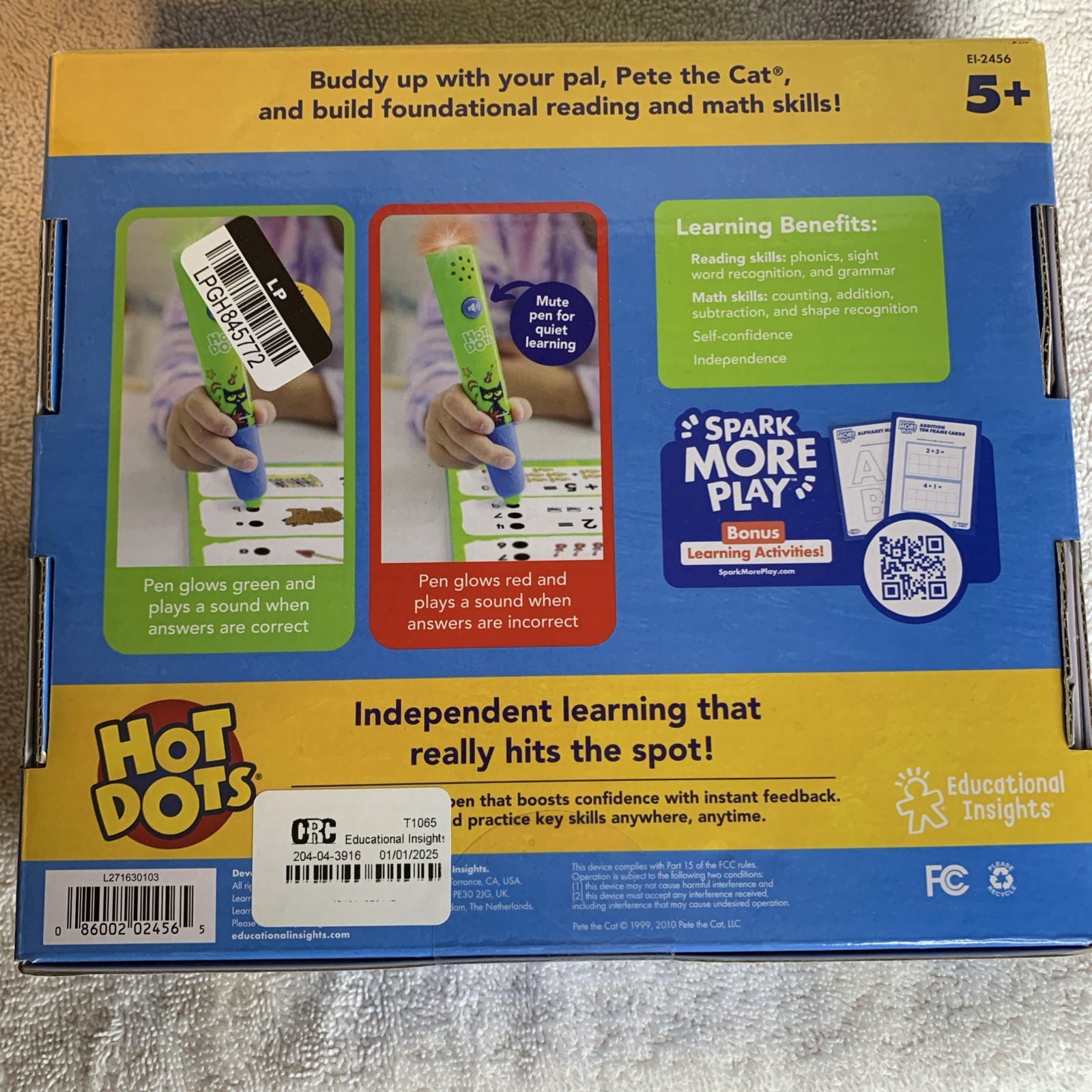 Hot Dots Pete the Cat Kindergarten Reading & Math Workbook Ages 5+ – NEW