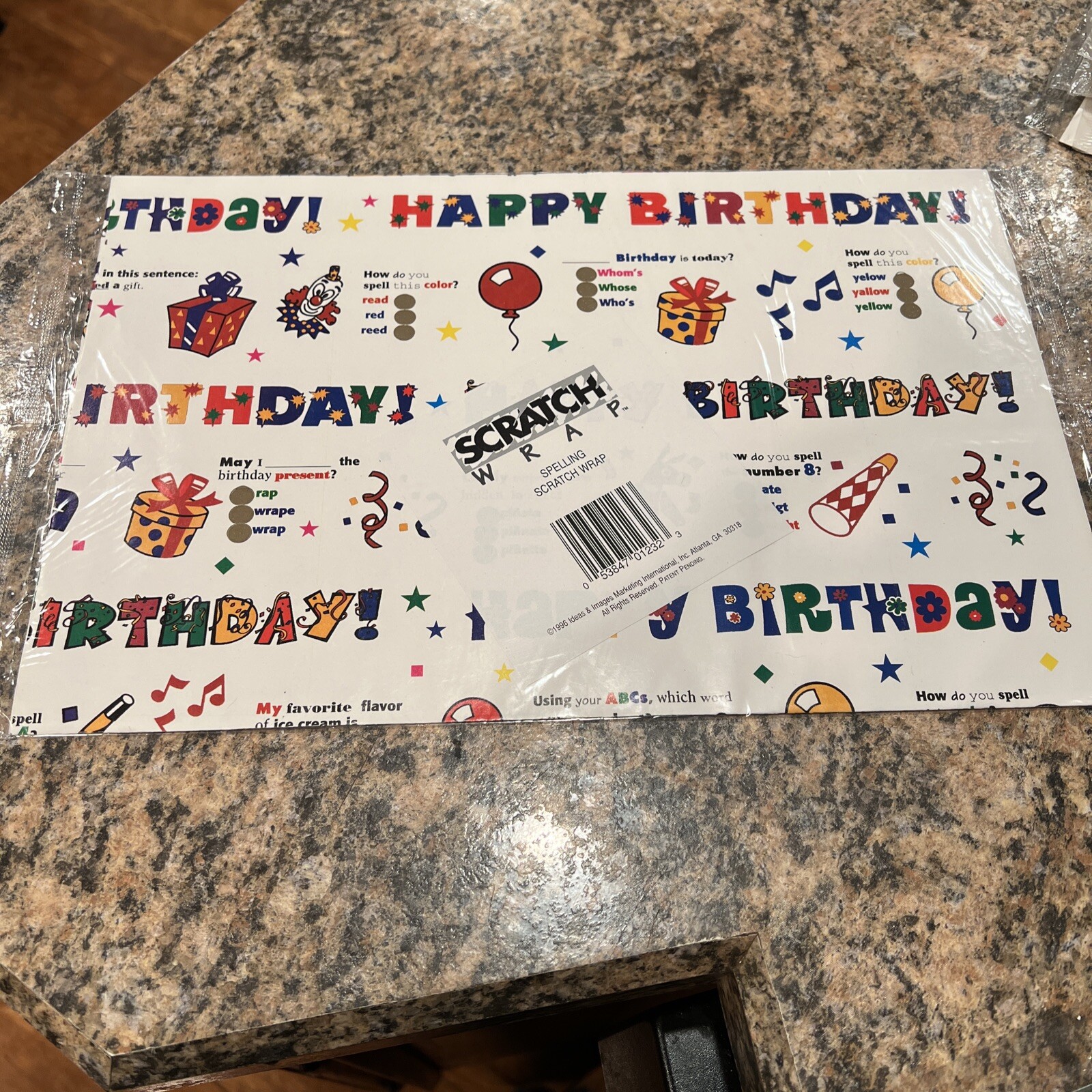 Vintage 1996 Scratch Wrap Happy Birthday Gift Wrapping Paper. Sealed Pack.
