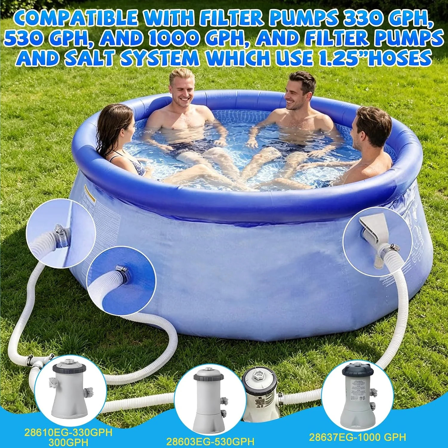 2Pack Pool Pump Replacement Hose for Above Ground Pools, 1.25 x 59 Inch Pool Fil