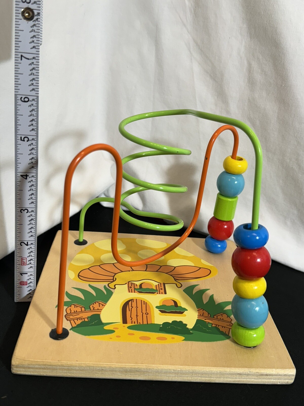 Colorful Wood Bead Maze Toy Two Tracks Mushroom House Graphics Bead Toy