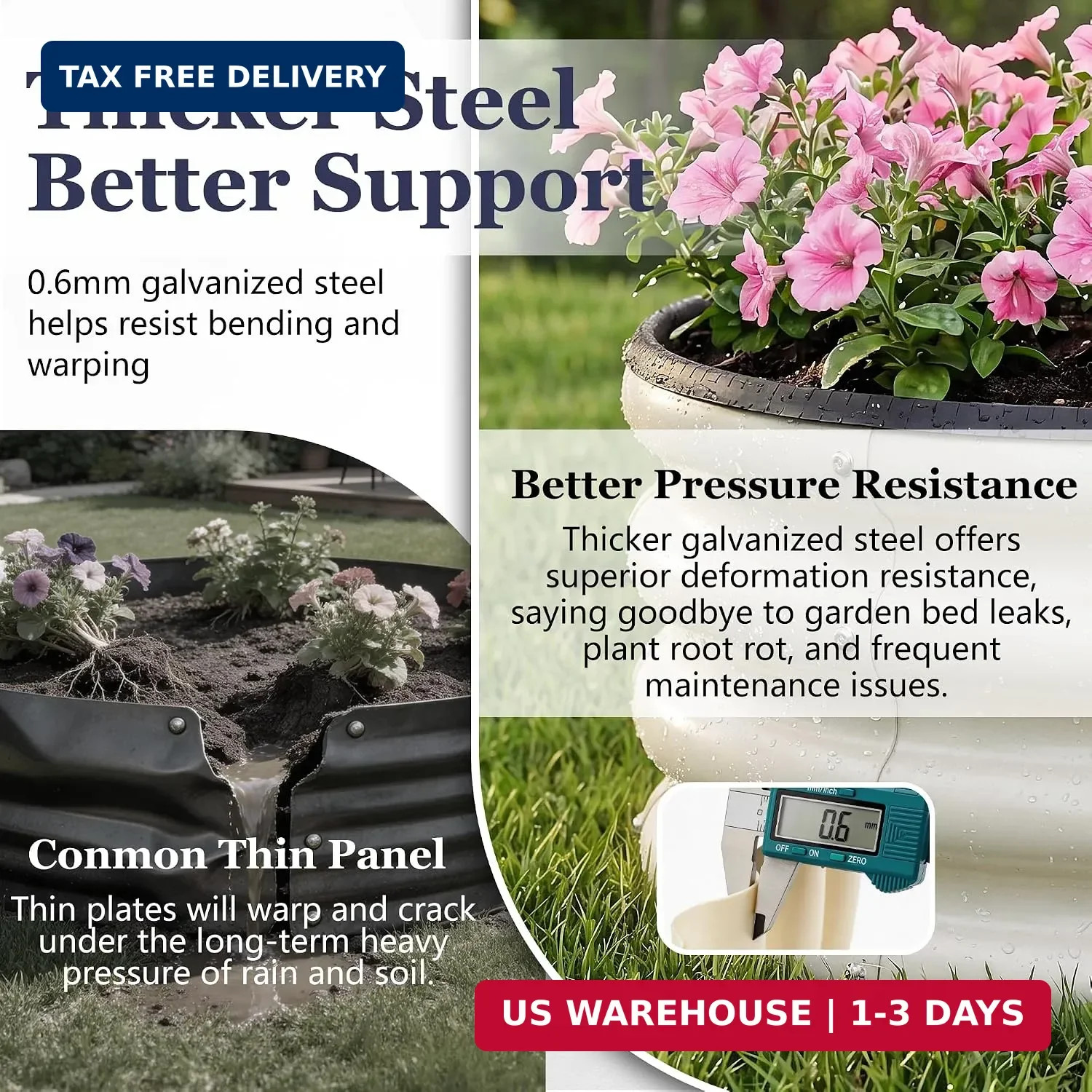 2 x 2 x 1 ft Round Raised Garden Bed, White 2 Pack 12 in Deep Galvanized Steel P