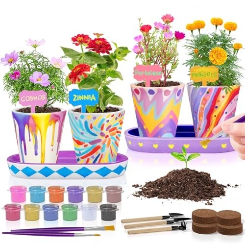 4 Set Paint & Plant Flower Gardening Kit – Gifts for Girls Ages 8-12, Arts…