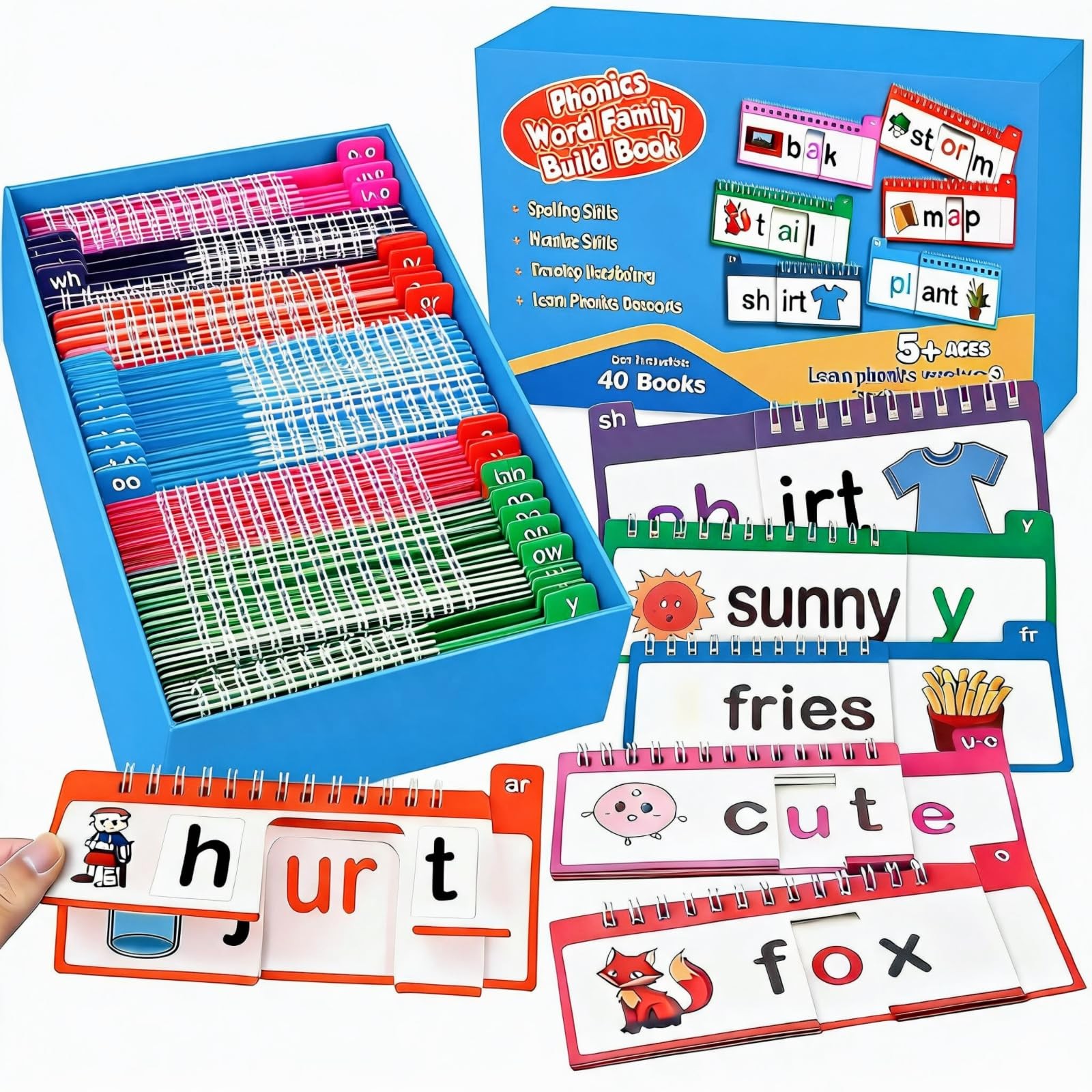 40 Read and Rhyme Flip Books, Sight Words Flash Cards Kindergarten Learning G…