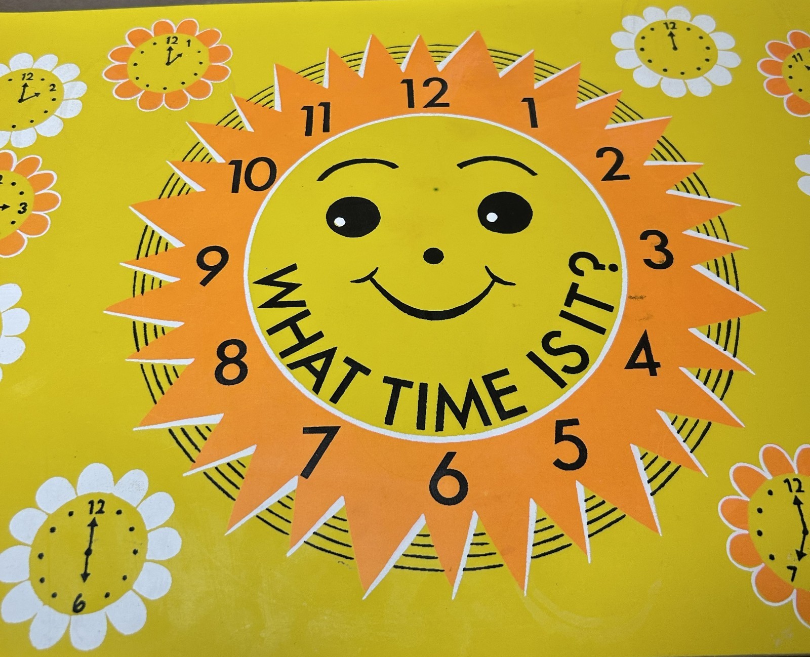 Vintage Bucilla What Time Is It? Learning Clock Placemat 1970s Classroom Decor