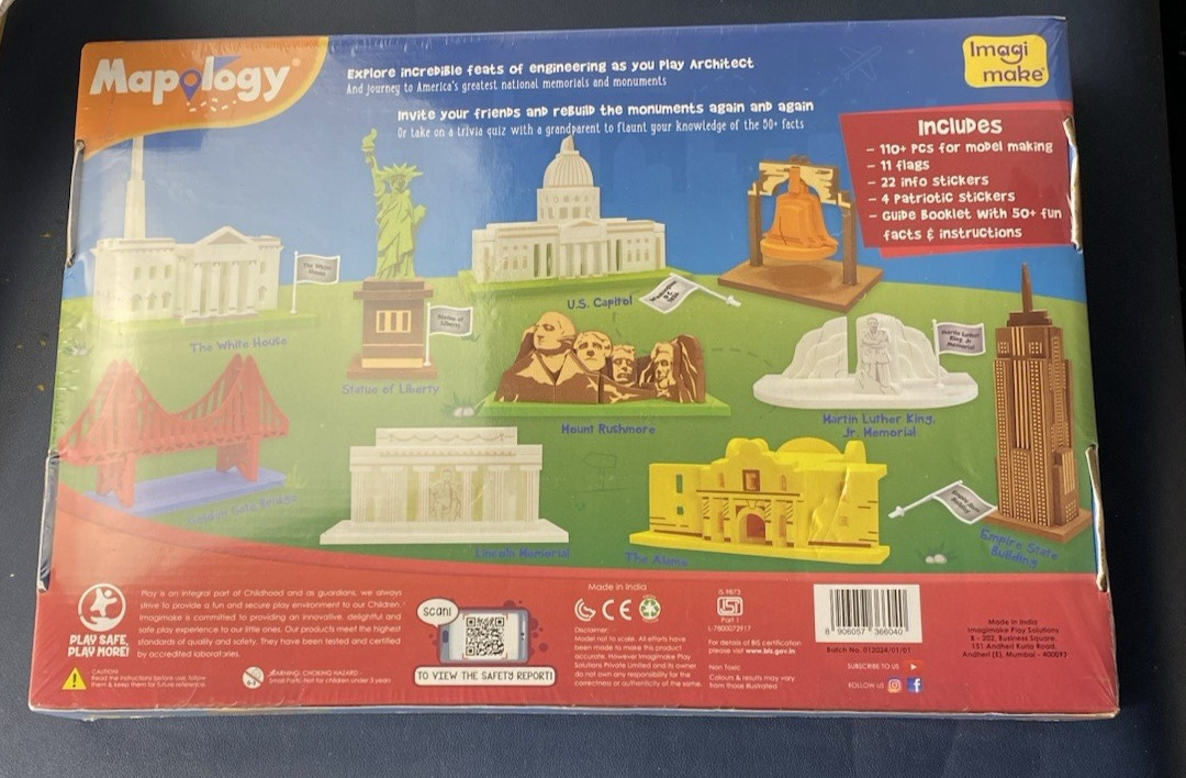New Sealed Learn, Play, Build Project Mapology 10 USA Monuments 3D