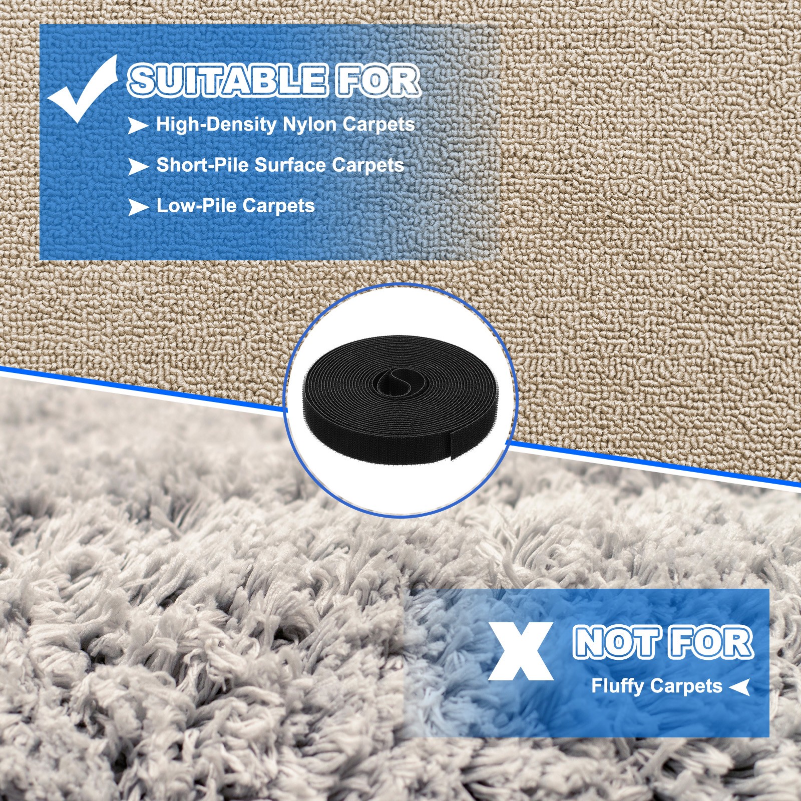 2pcs Carpet Marker Strips 0.8 Inch x 16.4 Ft, Floor Markers Nylon Strip, Black