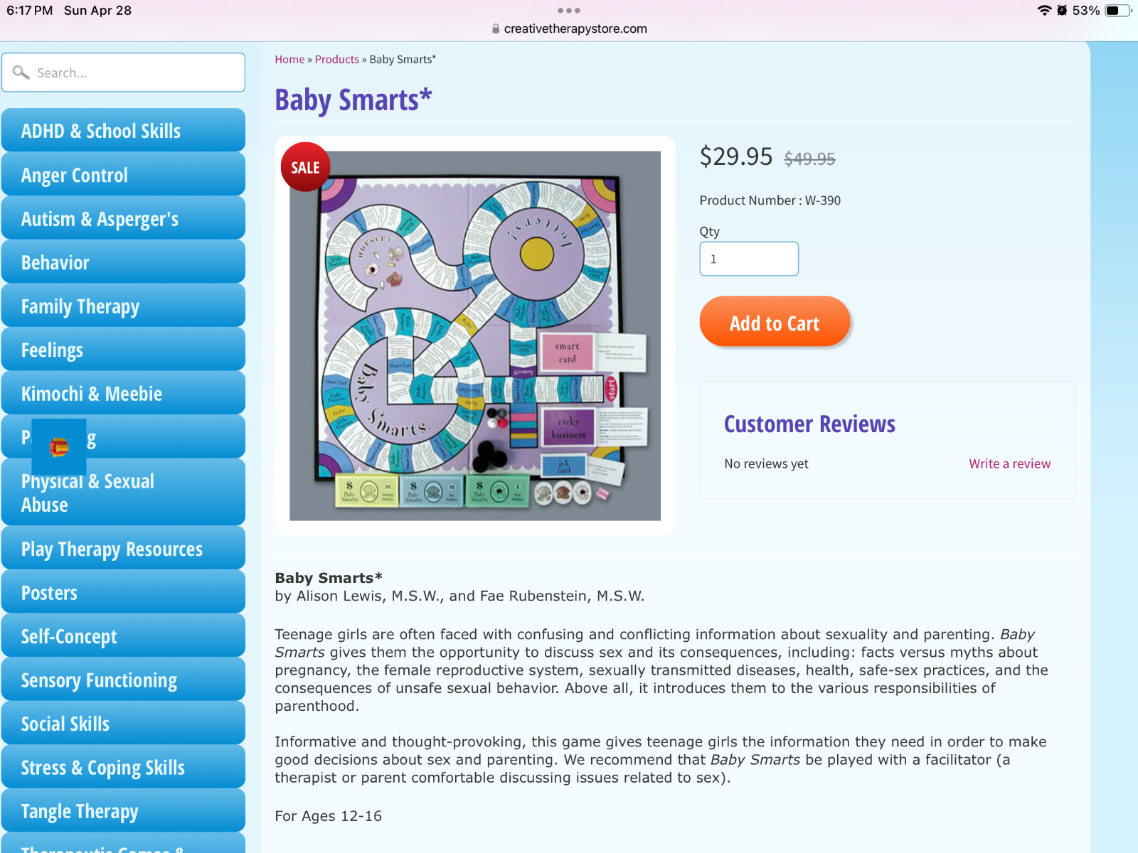 Baby Smarts Board Game – Creative Therapy Store— BRAND NEW SEALED BOX-W-390