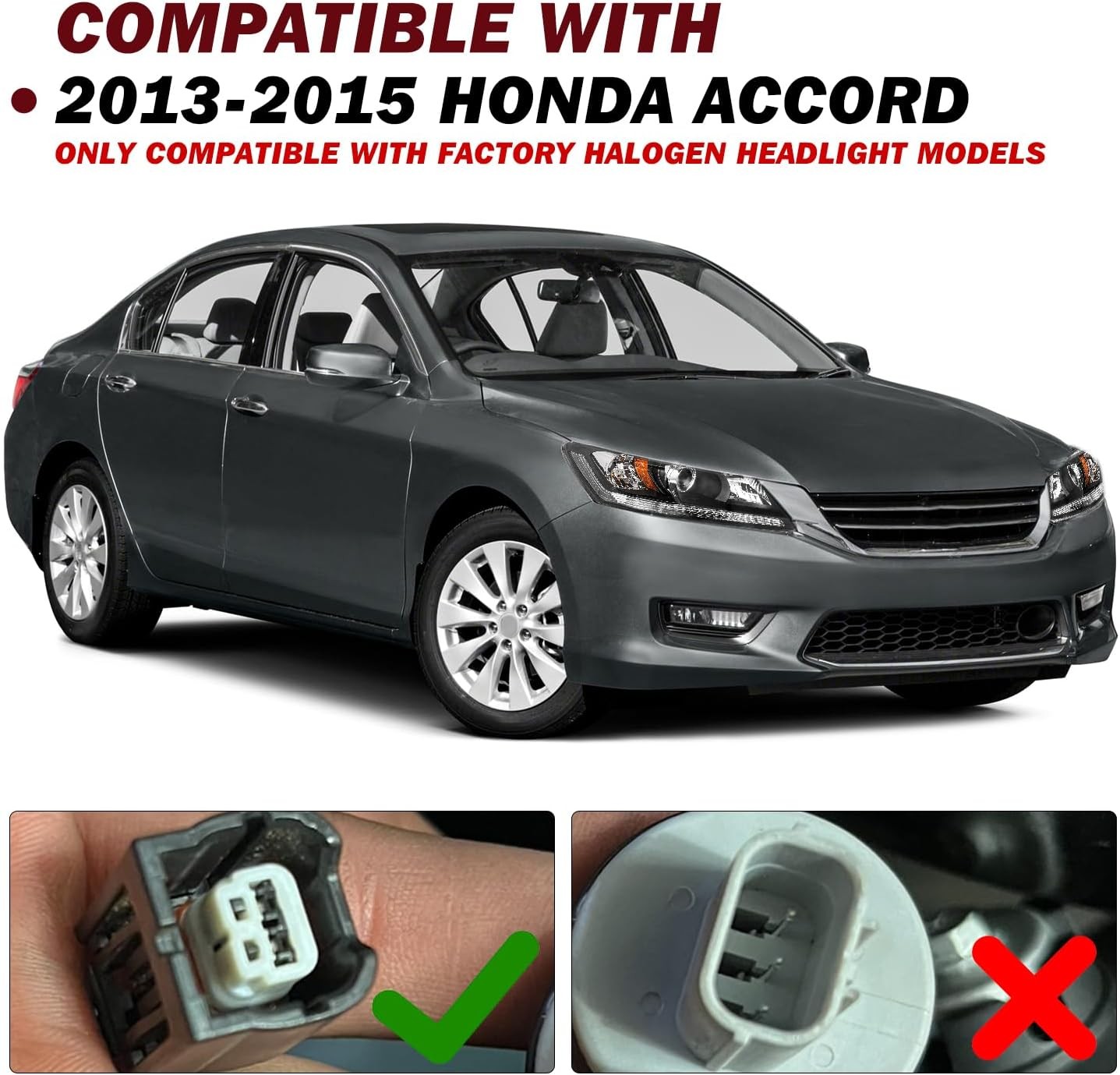 13-15 Honda Accord Sedan Headlight Assembly Pair Black Projector Housing & Amber