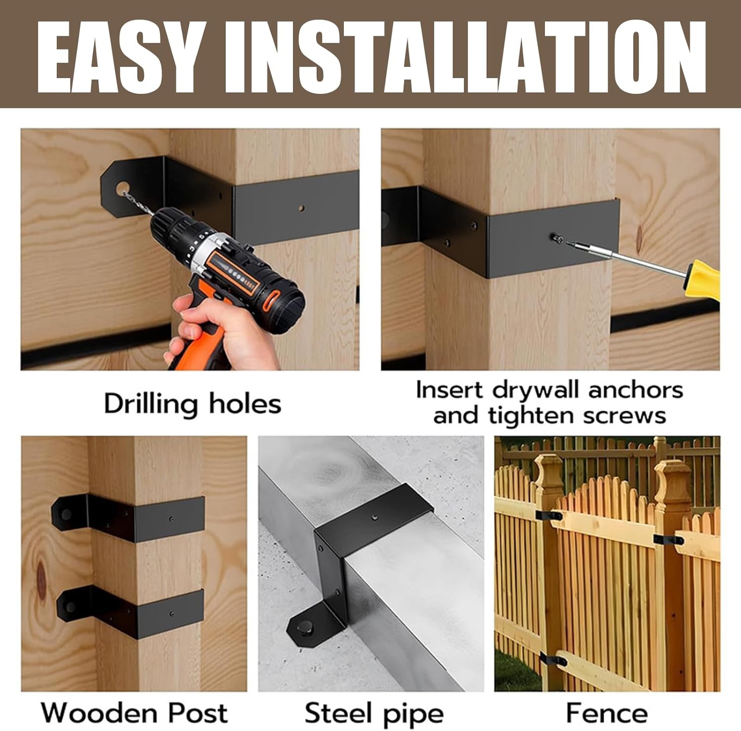 5PCS 2″ X 4″ Strap Post Ties, Heavy Duty Deck Fence Brackets for 2″X4″ Wood