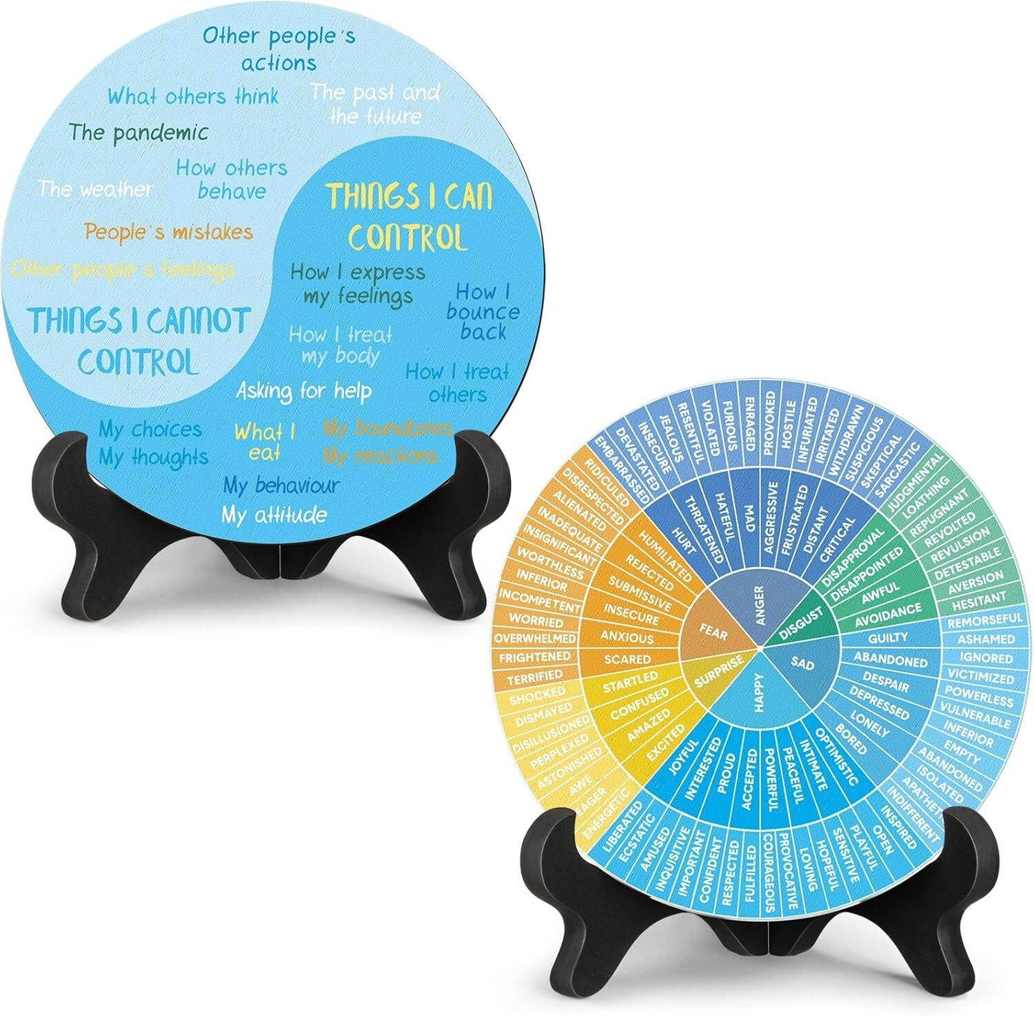Wooden Feelings Wheel Chart Duo for Office Decor – Support Mental Health