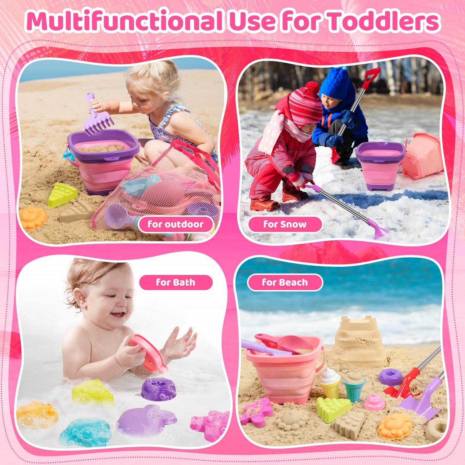 FUNWEGOT Beach Sand Toys Set Includes Collapsible Buckets 2 Large, Multicolor