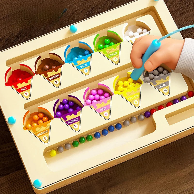 Magnetic Maze Toy Digital Beads Puzzle Game Attention Training Montessori Kids