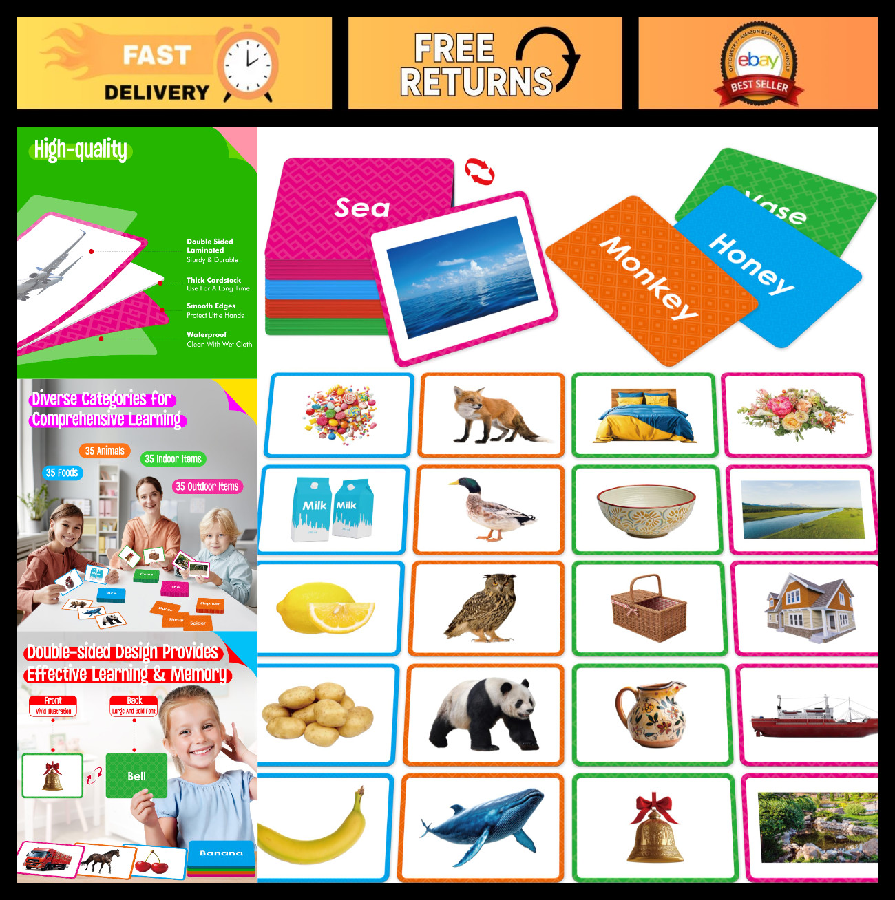 140 Picture-Word Flashcards for Speech Development, ESL & Autism Vocabulary Aid