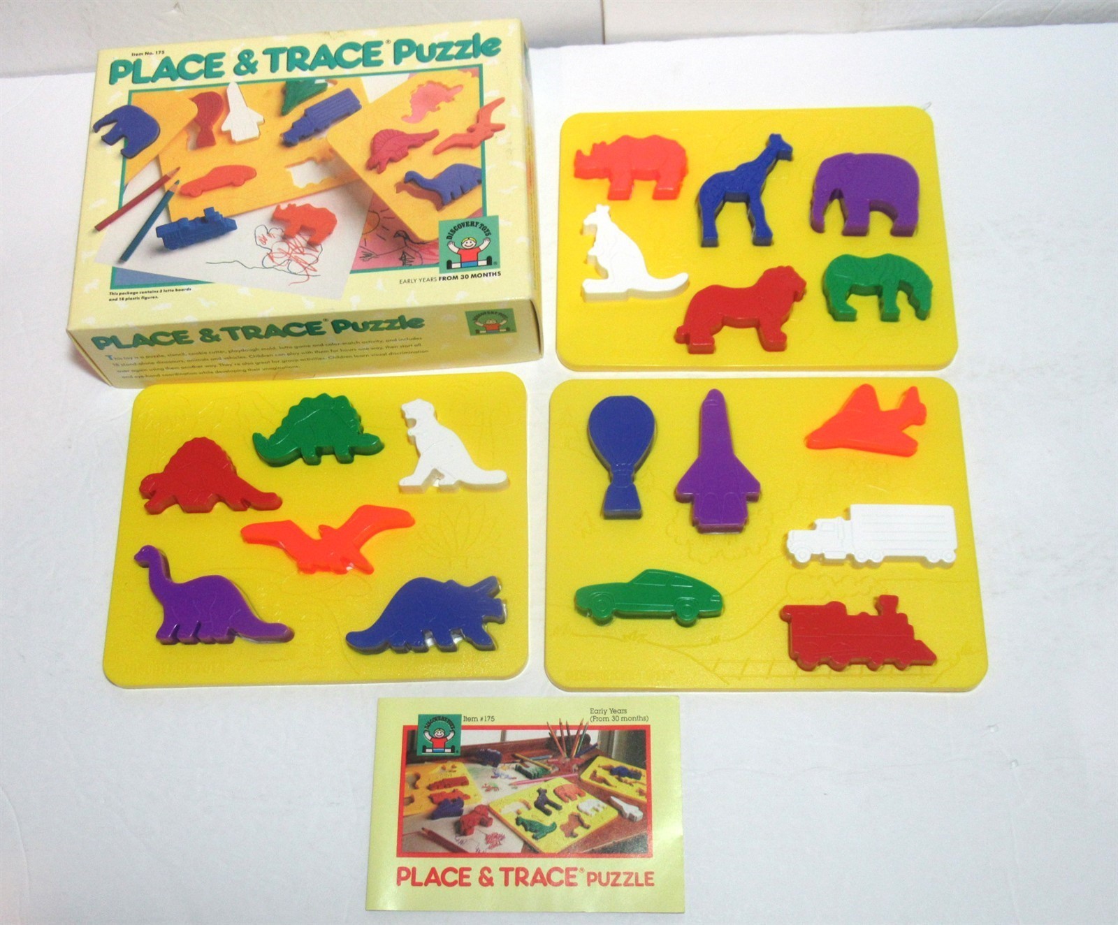 Complete Vtg Discovery Toys Place & Trace Puzzle Stencils Set + Booklet