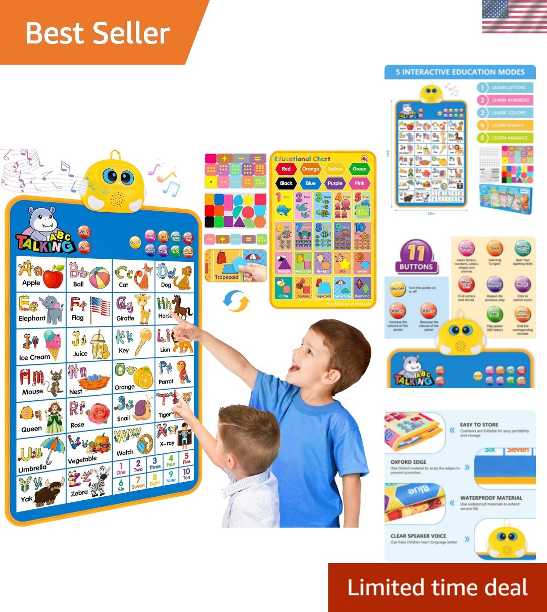 Electronic Alphabet Wall Chart, Talking ABC, 123s, Music Poster, Kids Learnin…