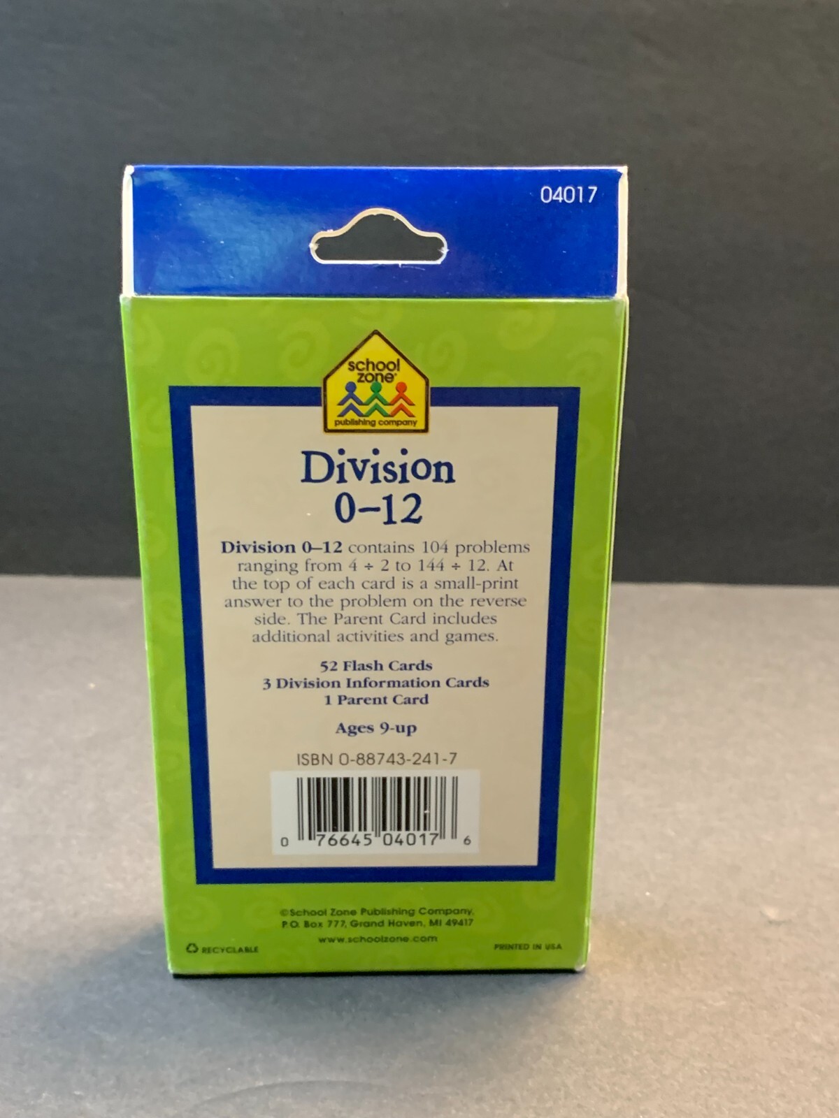 School Zone Math Division Flash Cards Complete Set