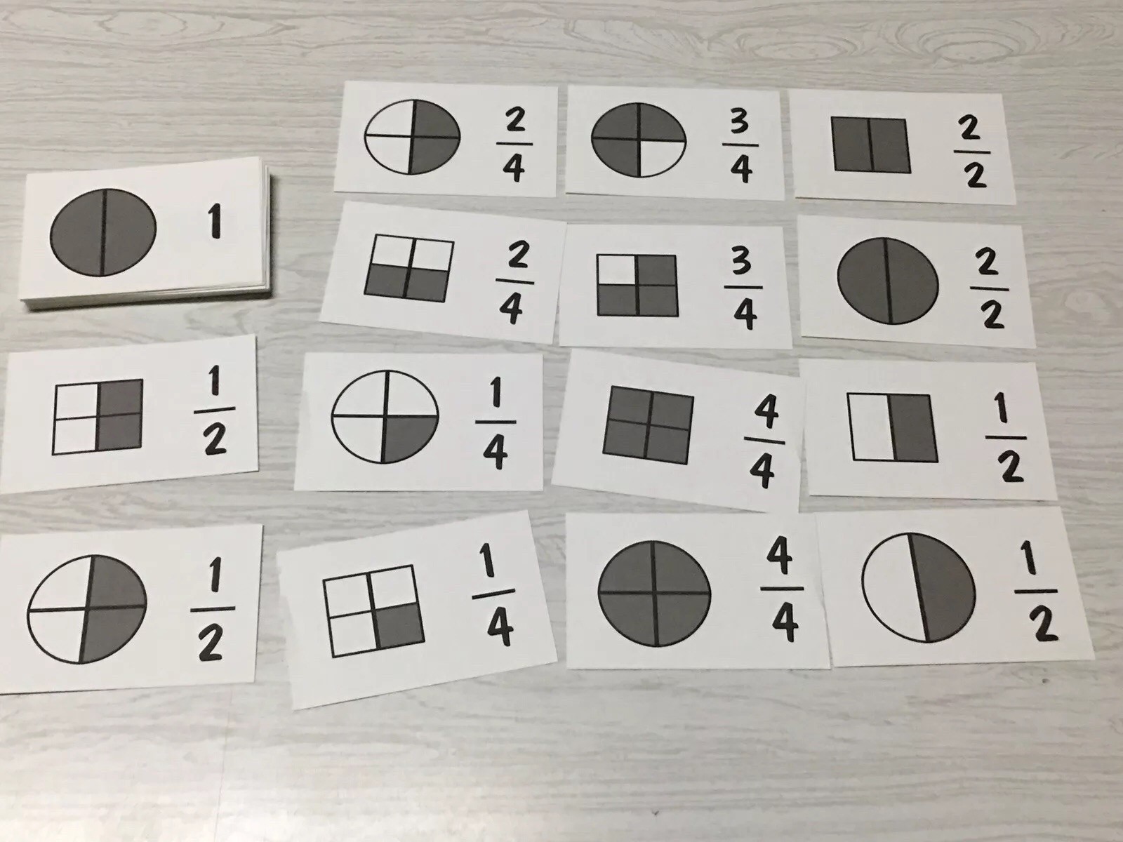 Laminated Equivalents Fraction Flash Cards. Preschool thru 3rd math flashcards.