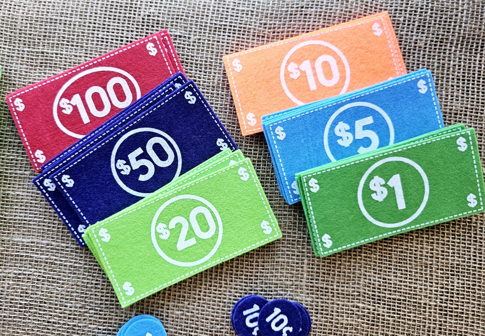 Horizon Group Pretend Play Felt Money 52pc Math Counting Manipulatives