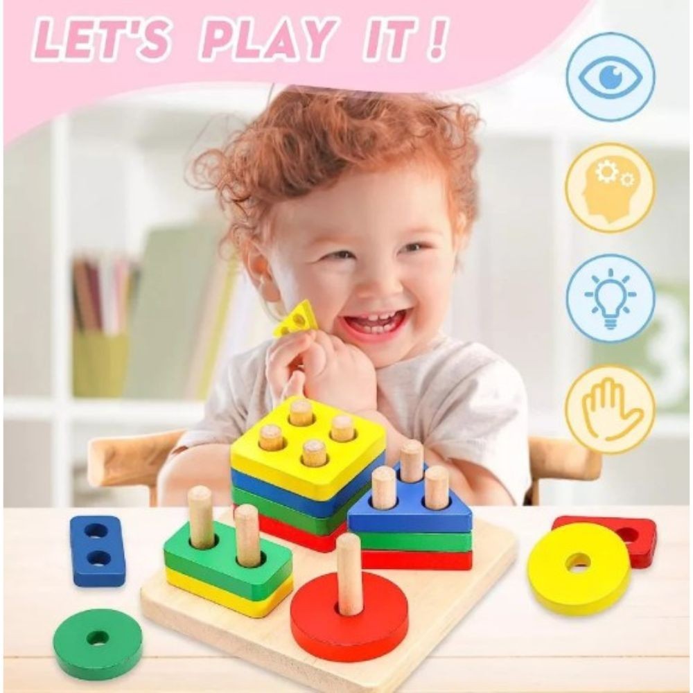 Multi-Color Wooden Puzzle for Kids Educational Montessori Toy Age 1-3 Cognitive