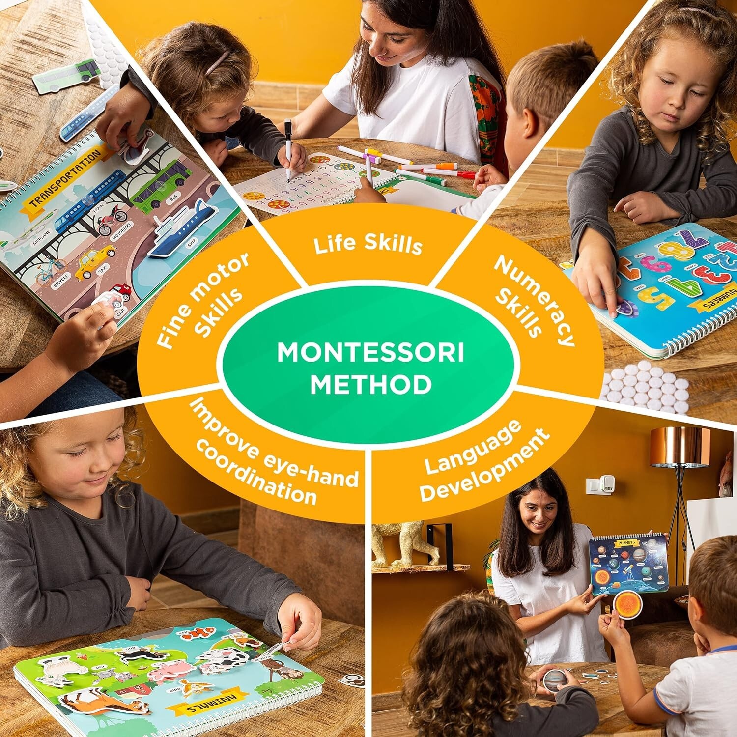 Preschool Busy Book for Toddlers 1-3-4 with 8 Colorful Markers – 30 Page Montess