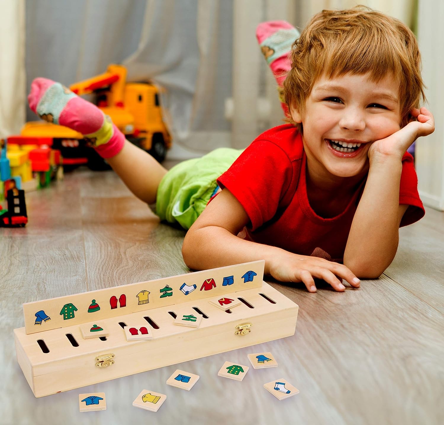 small foot 6494 wooden image sorting box, with 50 symbol plates, trains the reco