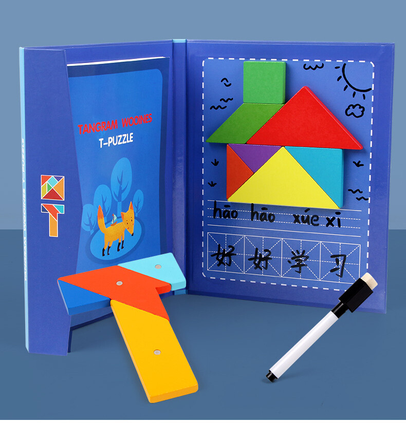 Tangrams & T-Puzzle Magnetic Travel Set Dry Erase & Reference Booklet Included