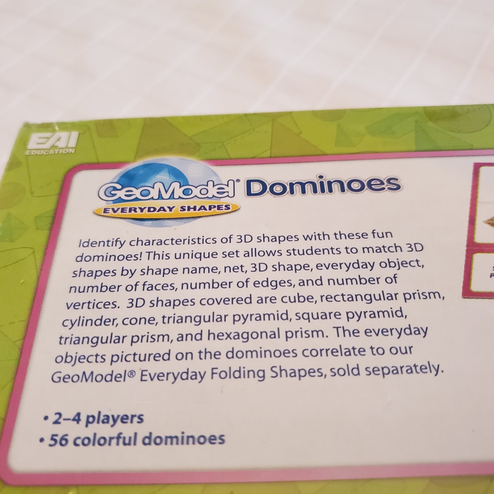 NEW Educational Eai Geomodel Dominoes School Learn Class 2014 3d Shapes Child