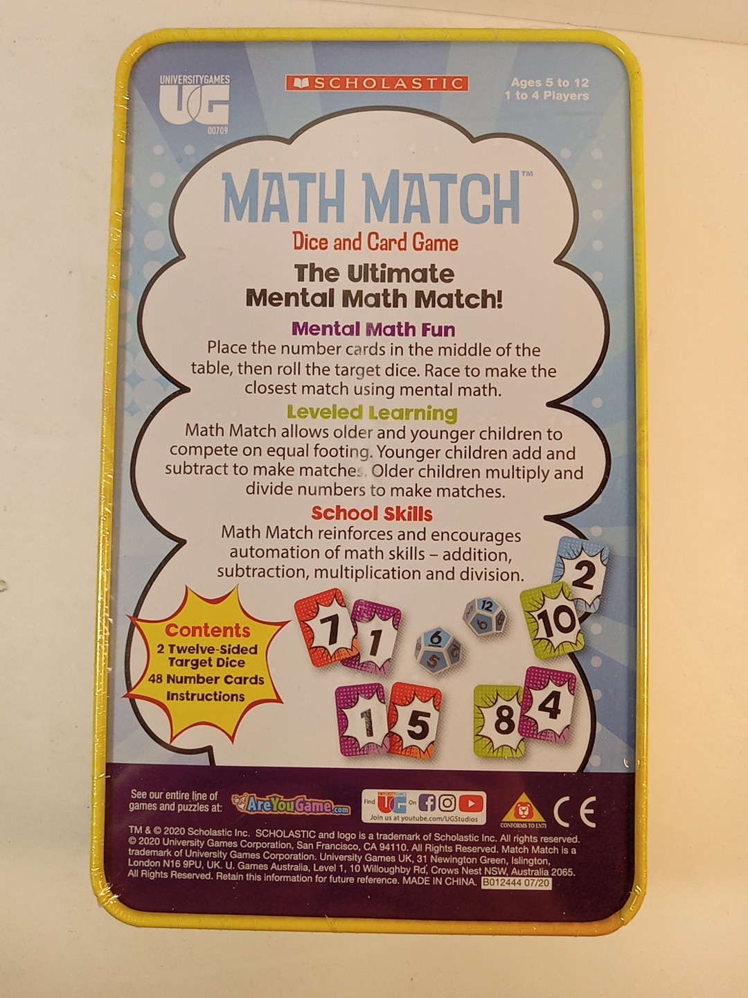 Scholastic Math Match Dice and Card Game Educational Fun for Kids Ages 5 to 12