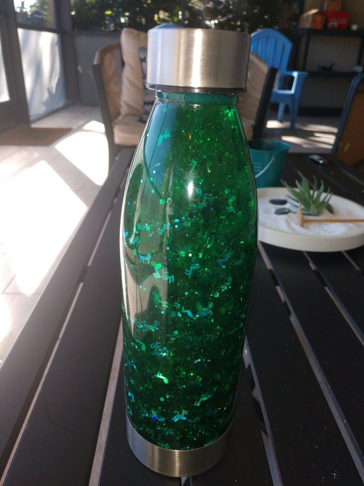 Mindful Bubble Glitter Sensory Green Bottle with Holographic Music Notes 