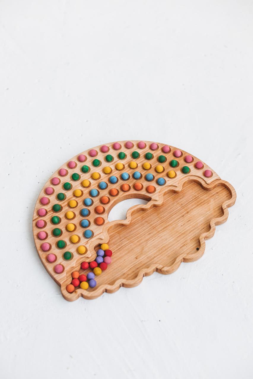 Rainbow Wooden Toy Color Sorting Educational Preschool Montessori Toys Learning